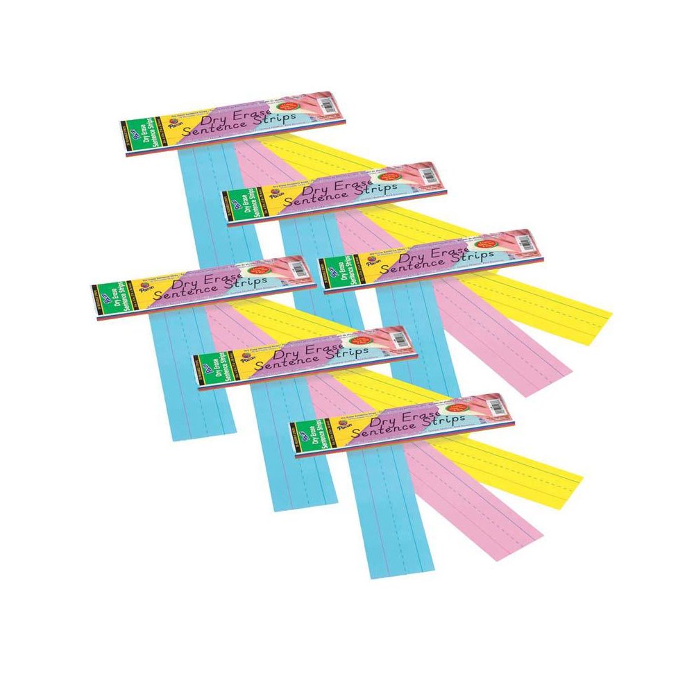 Dry Erase Sentence Strips, 3 1-1/2" X 3/4" Ruled, 3" x 12", 30 Per Pack, 6 Packs