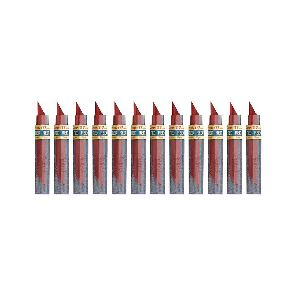 HB Super Hi-Polymer Leads, 0.7mm, Red, 12 Per Tube, 12 Tubes