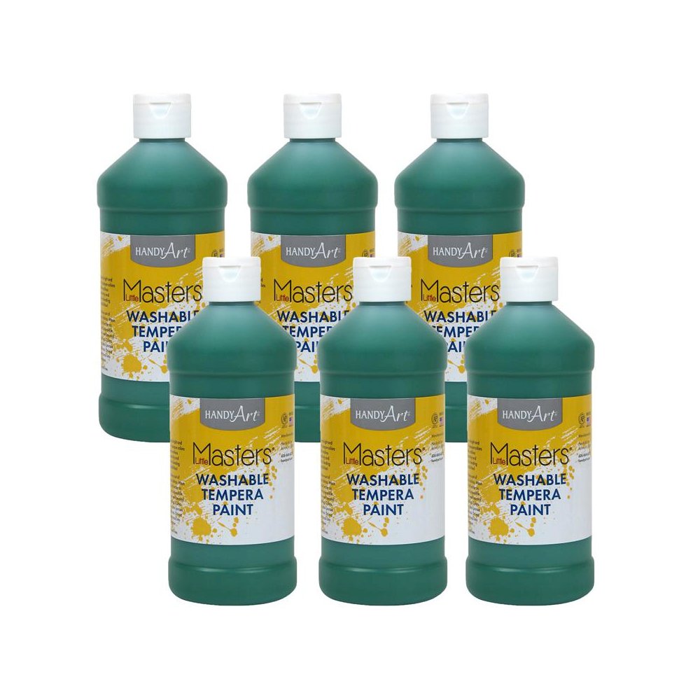 Little Masters Washable Tempera Paint, Green, 16 oz., Pack of 6