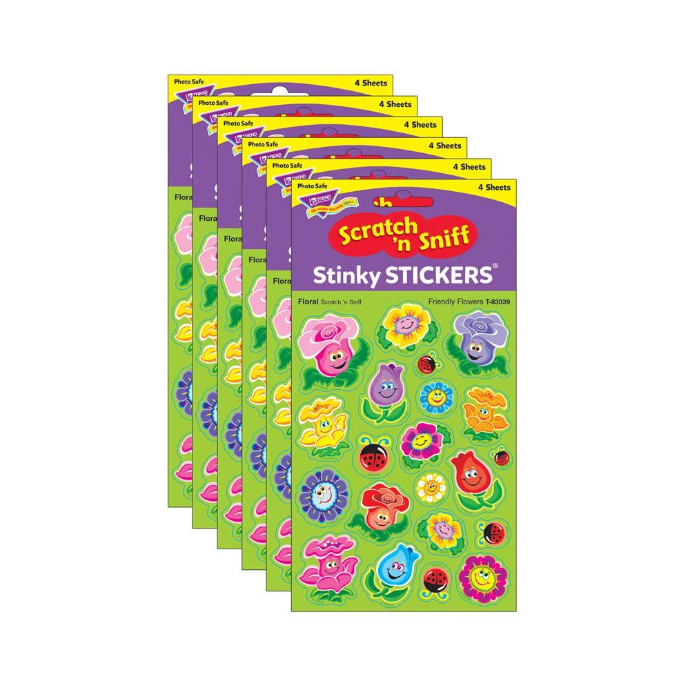 Friendly Flowers/Floral Mixed Shapes Stinky Stickers, 84 Per Pack, 6 Packs