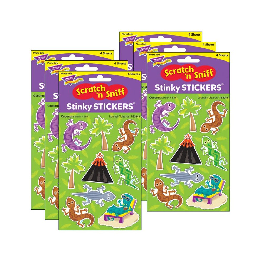 Loungin' Lizards/Coconut Mixed Shapes Stinky Stickers, 36 Per Pack, 6 Packs