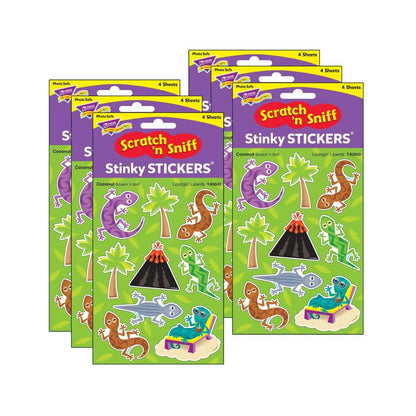 Loungin' Lizards/Coconut Mixed Shapes Stinky Stickers, 36 Per Pack, 6 Packs