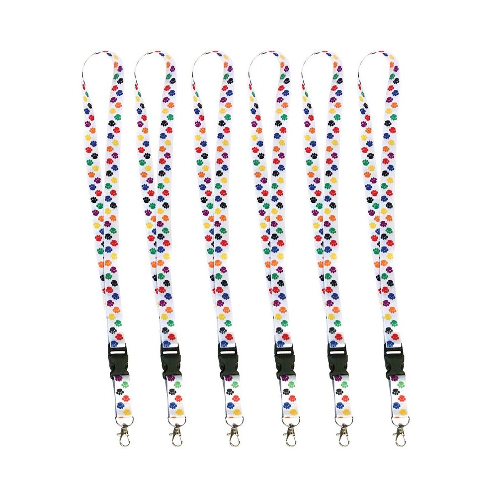 Colorful Paw Print Lanyard, Pack of 6