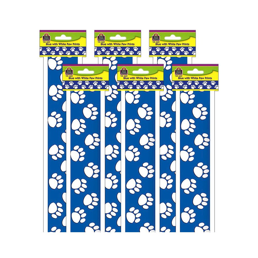 Blue with White Paw Prints Border Trim, 35 Feet Per Pack, 6 Packs
