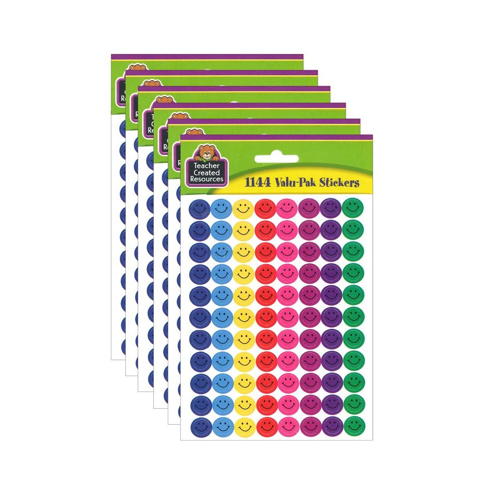 Mini Happy Face Stickers Valu-Pak, Multi Color, 1,144 Per Pack, 6 Packs