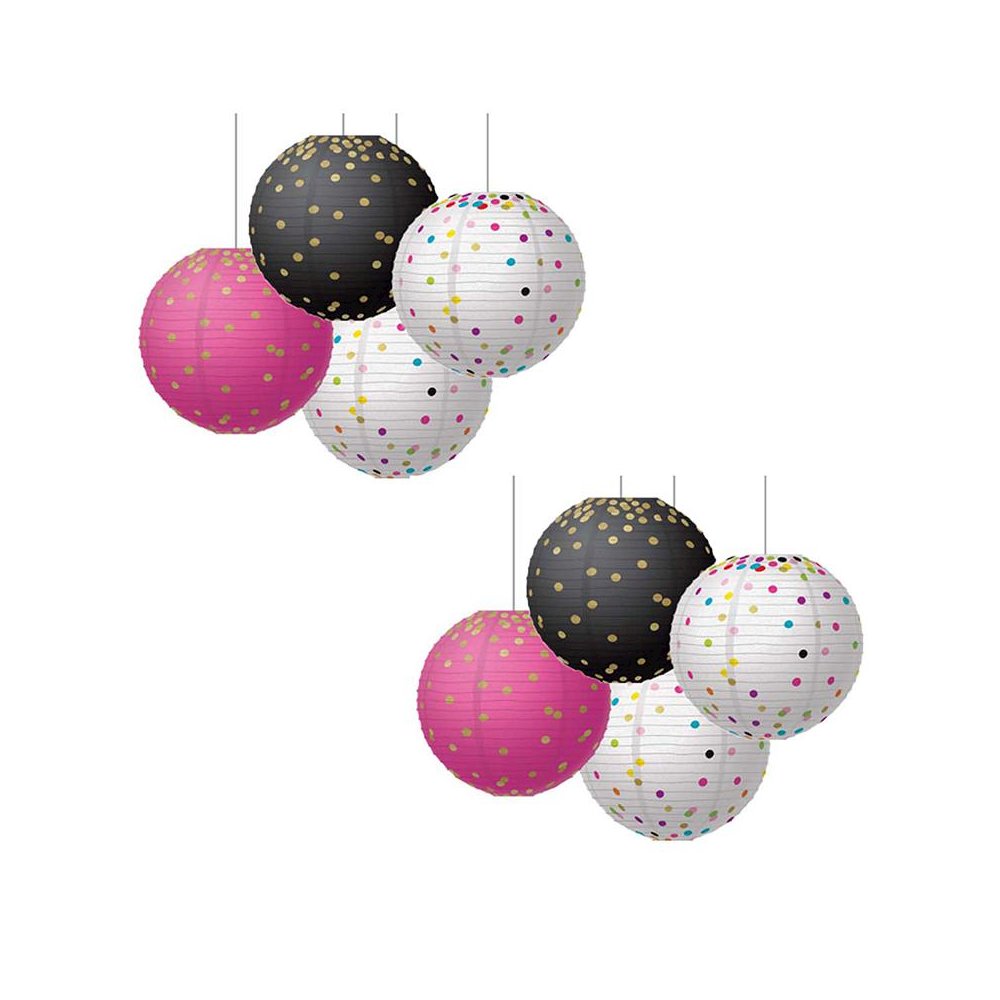 Gold Foil & Confetti 8" Hanging Paper Lanterns, 6 Per Pack, 2 Packs