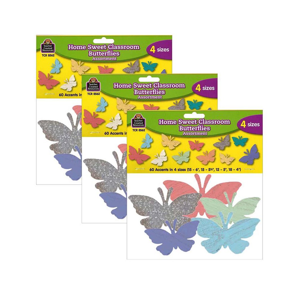 Home Sweet Classroom Butterflies Accents, Assorted Sizes, 60 Per Pack, 3 Packs