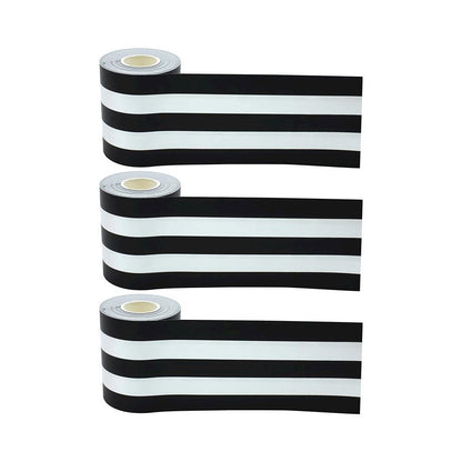 Black & White Stripes Straight Rolled Border Trim, 50 Feet Per Roll, Pack of 3