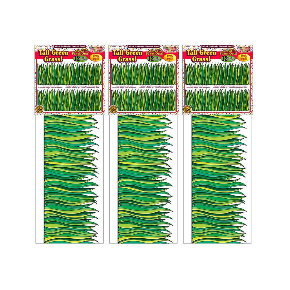 Tall Green Grass Jumbo Border, 8.5" Tall, 12 Feet Per Pack, 3 Packs