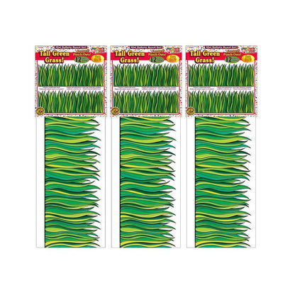 Tall Green Grass Jumbo Border, 8.5" Tall, 12 Feet Per Pack, 3 Packs