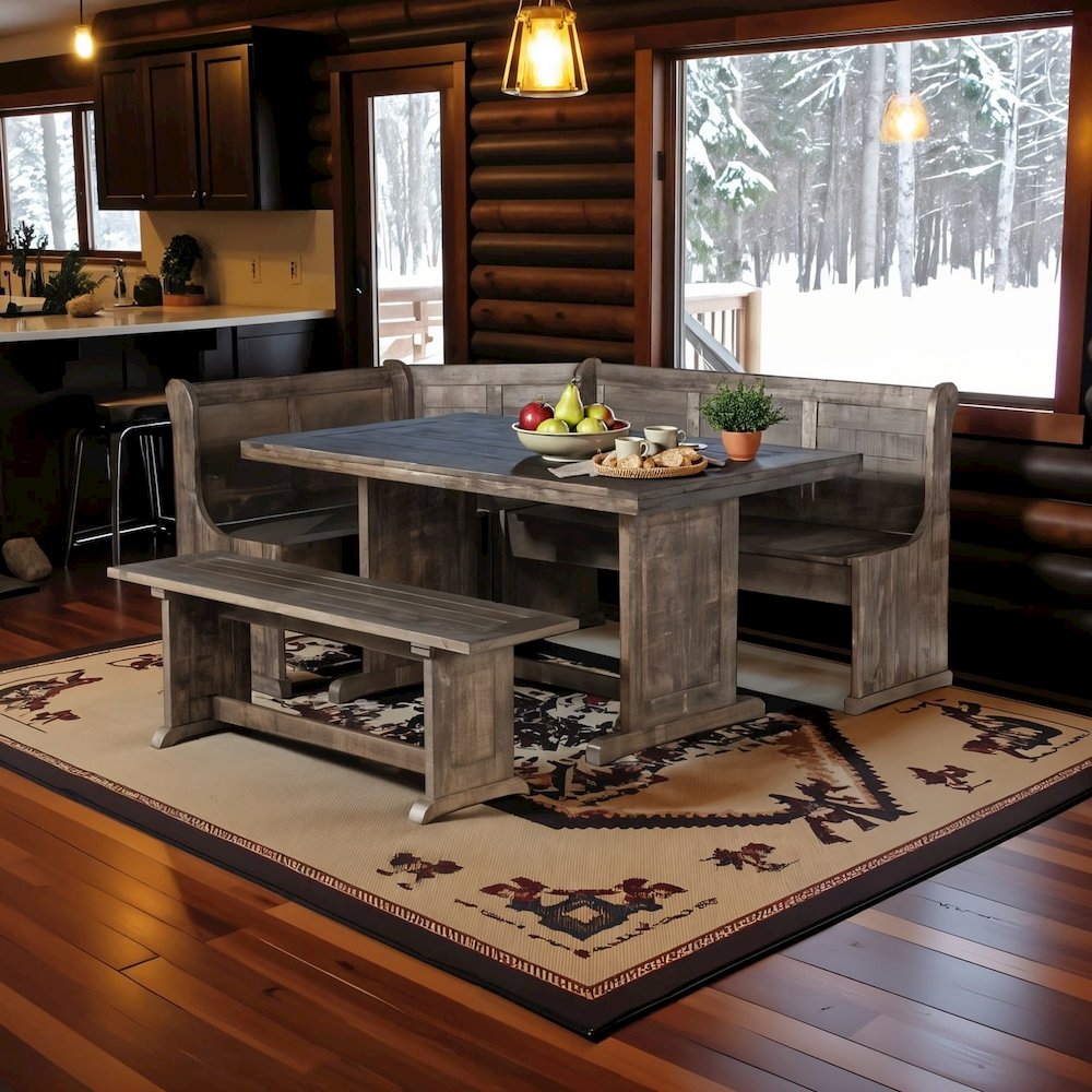 Brown Solid Wood Breakfast Nook, Corner Dining Table Set, Kitchen Nook Table Set