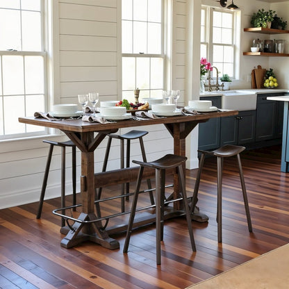 Brown Solid Wood Bar Table, High Top Counter Height Table for Dining Area