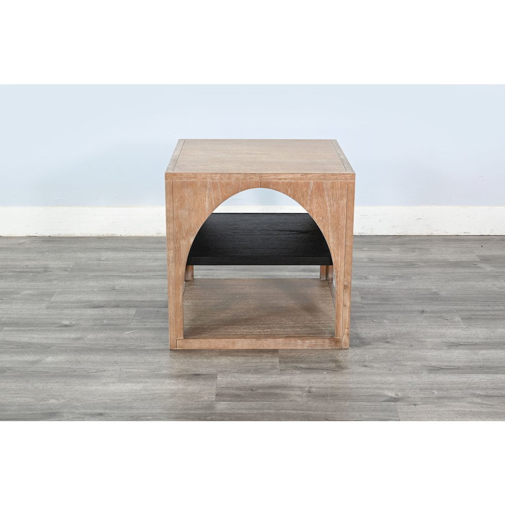 Modern Wood End Table with Arched Open Shelf Design