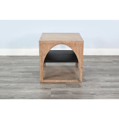 Modern Wood End Table with Arched Open Shelf Design