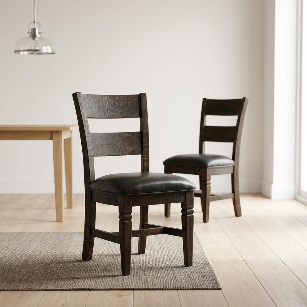 Dark Brown Ladderback Wood Dining Chairs Set of 2 with Transitional Style