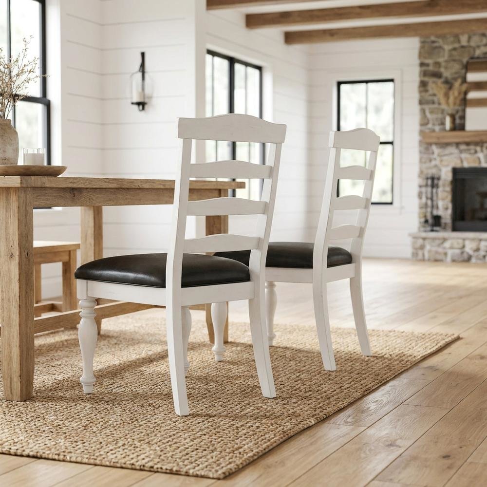 White Ladderback Dining Chairs Set of 2 with Farmhouse Style