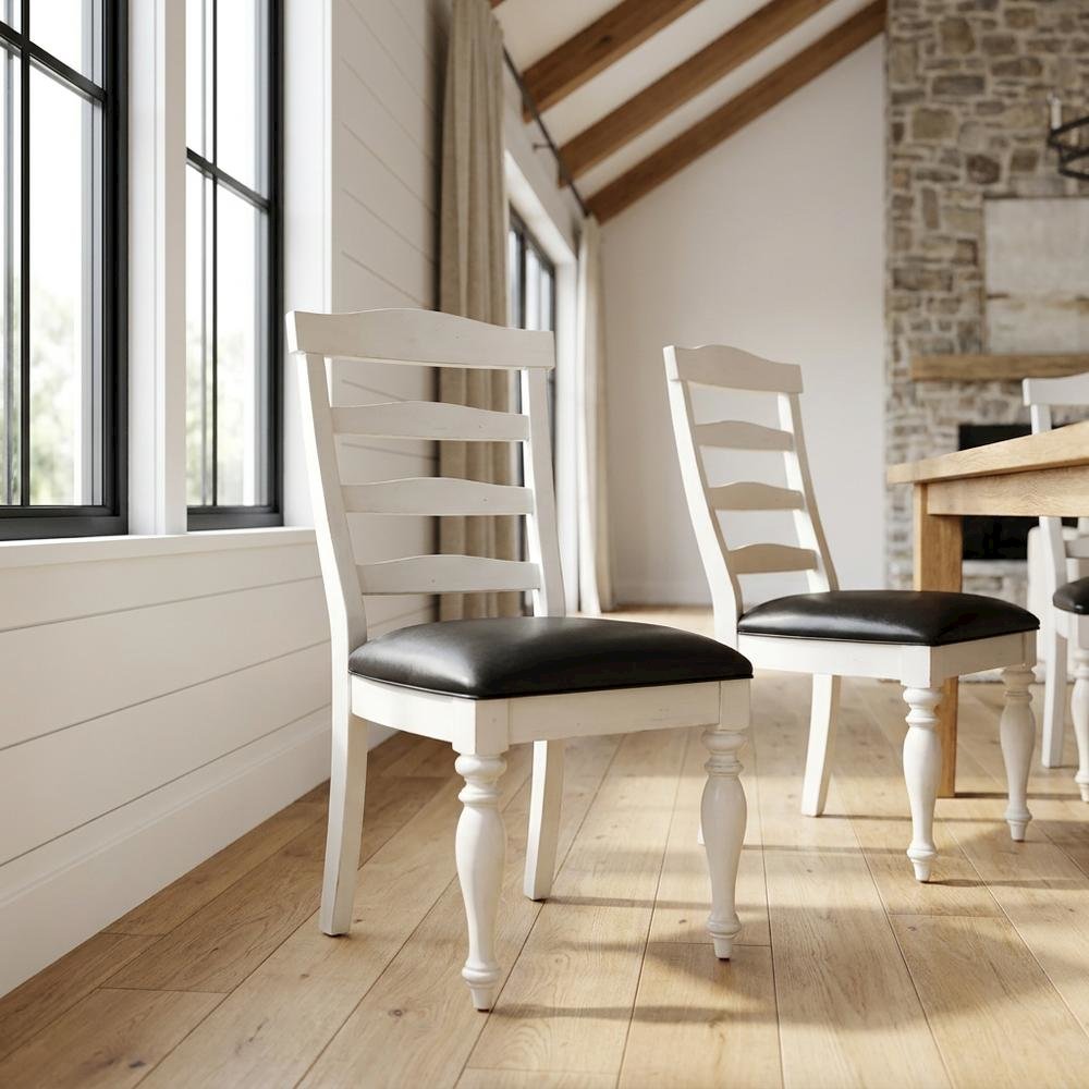 White Ladderback Dining Chairs Set of 2 with Farmhouse Style