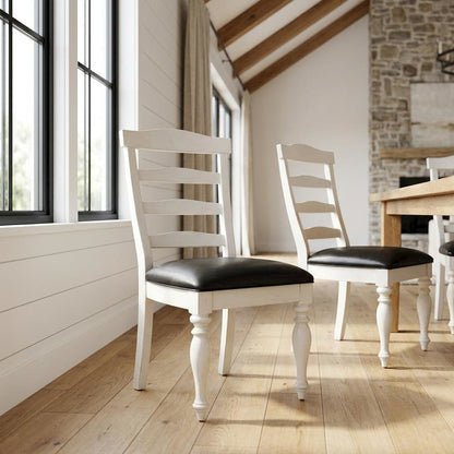 White Ladderback Dining Chairs Set of 2 with Farmhouse Style