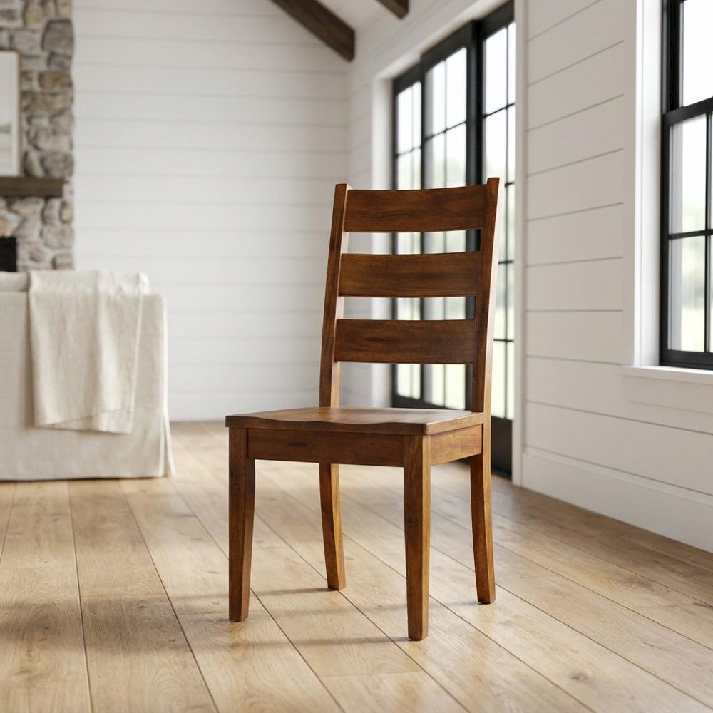 Rustic Ladderback Dining Chairs with Wood Seats, Set of 2