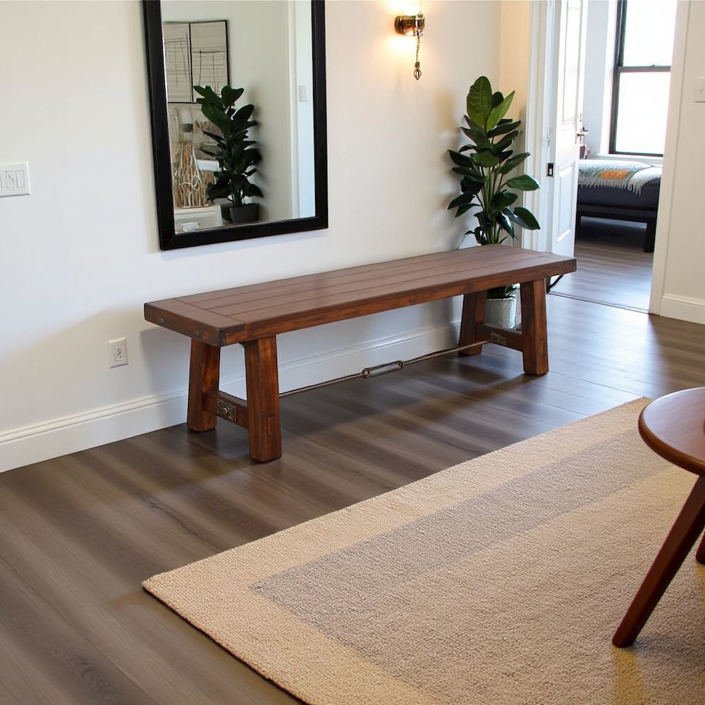 Beige Wood Bench, Solid Wooden Bench for Indoor Use, Small Entryway Bench