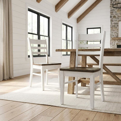 White Farmhouse Dining Chairs Set of 2 with Ladderback Design and Sturdy Frame