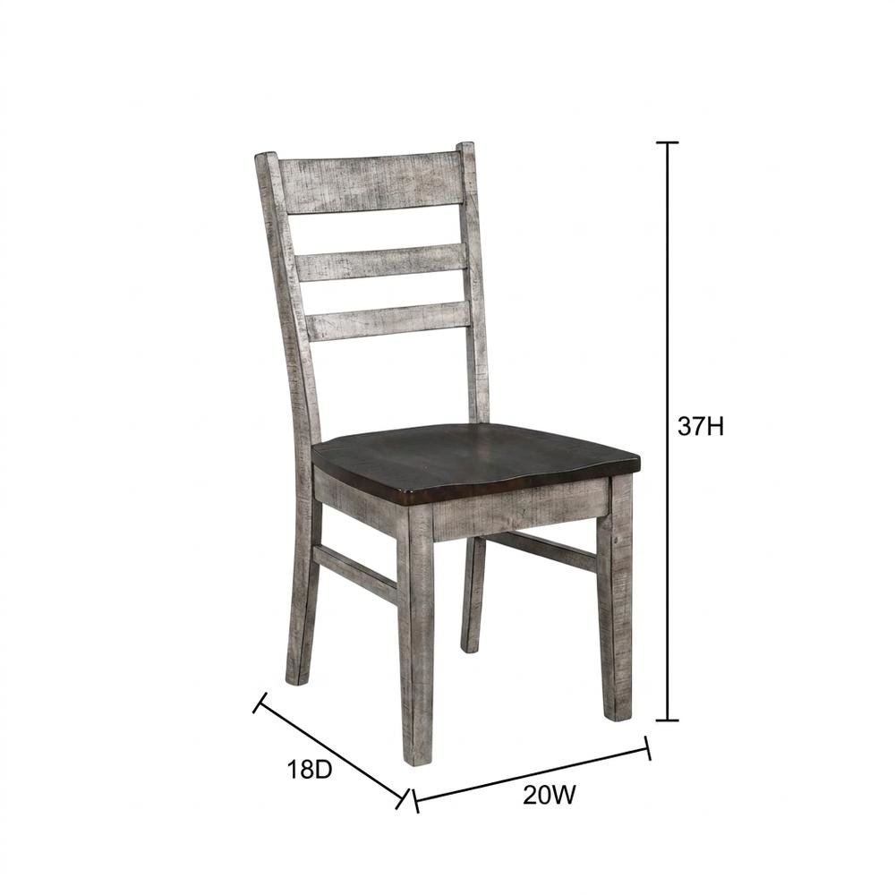 Dark Brown Ladderback Dining Chairs with Wooden Seats, Set of 2