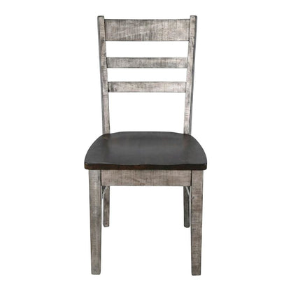 Dark Brown Ladderback Dining Chairs with Wooden Seats, Set of 2