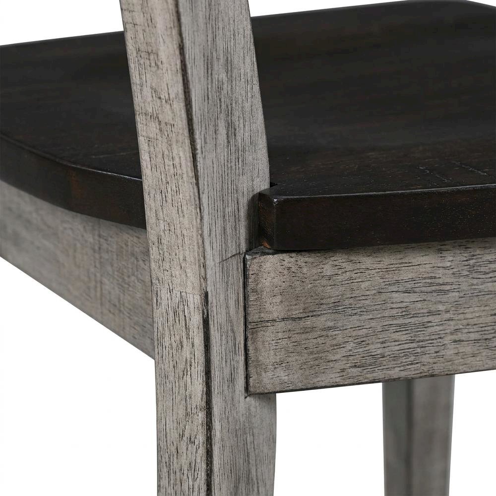 Dark Brown Ladderback Dining Chairs with Wooden Seats, Set of 2