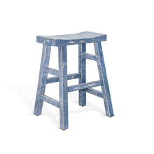 Ocean Blue Solid Wood Counter Stool, Saddle Seat Stool for Kitchen Counter