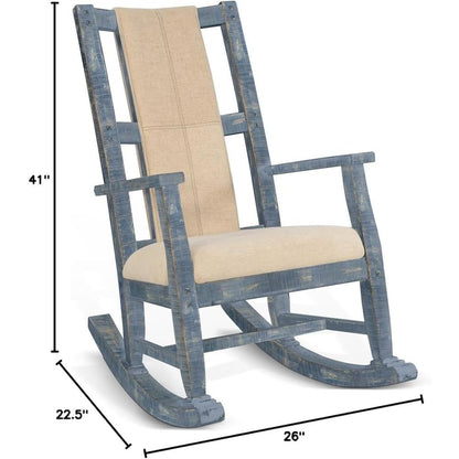 Solid Wood Rocking Chair with Cushion Seat & Back, Ocean Blue Finish