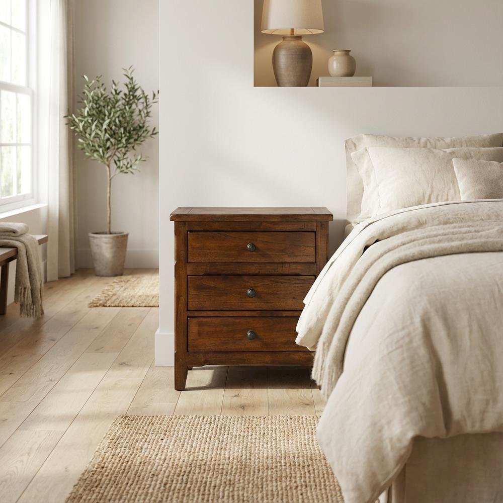 Dark Brown Night Stand with Traditional Style and Mindi Wood Design