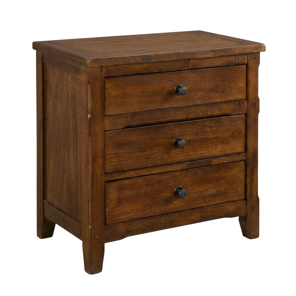 Dark Brown Night Stand with Traditional Style and Mindi Wood Design