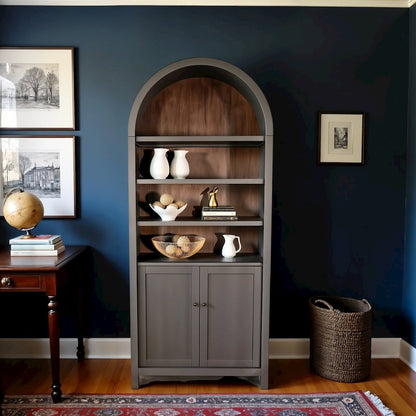 Brown Solid Wood Arched Cabinet with Doors, Hutch Cabinet with Storage