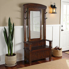 Brown Solid Wood Hall Tree with Storage, 4-Hook Hall Entryway Furniture