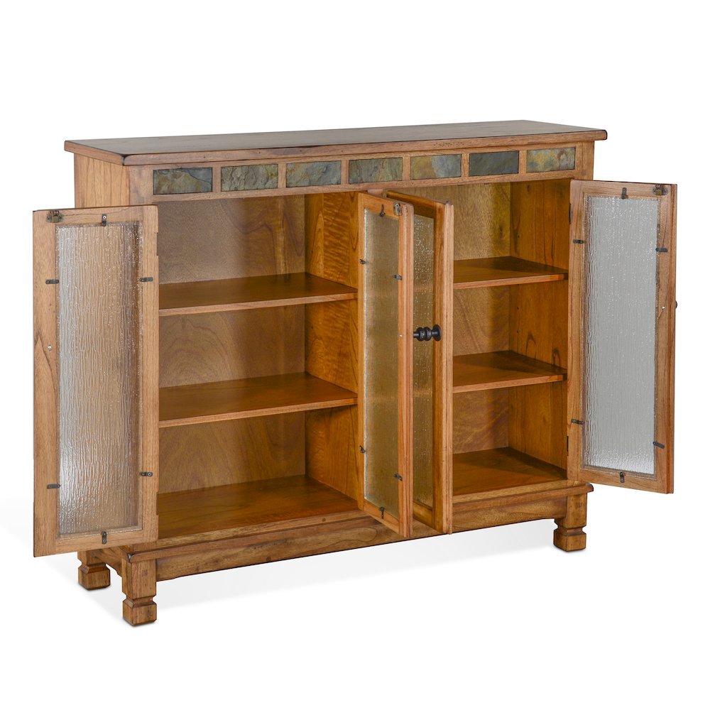 Brown Solid Wood Bookcase with Glass Doors, Small Cabinet with Storage