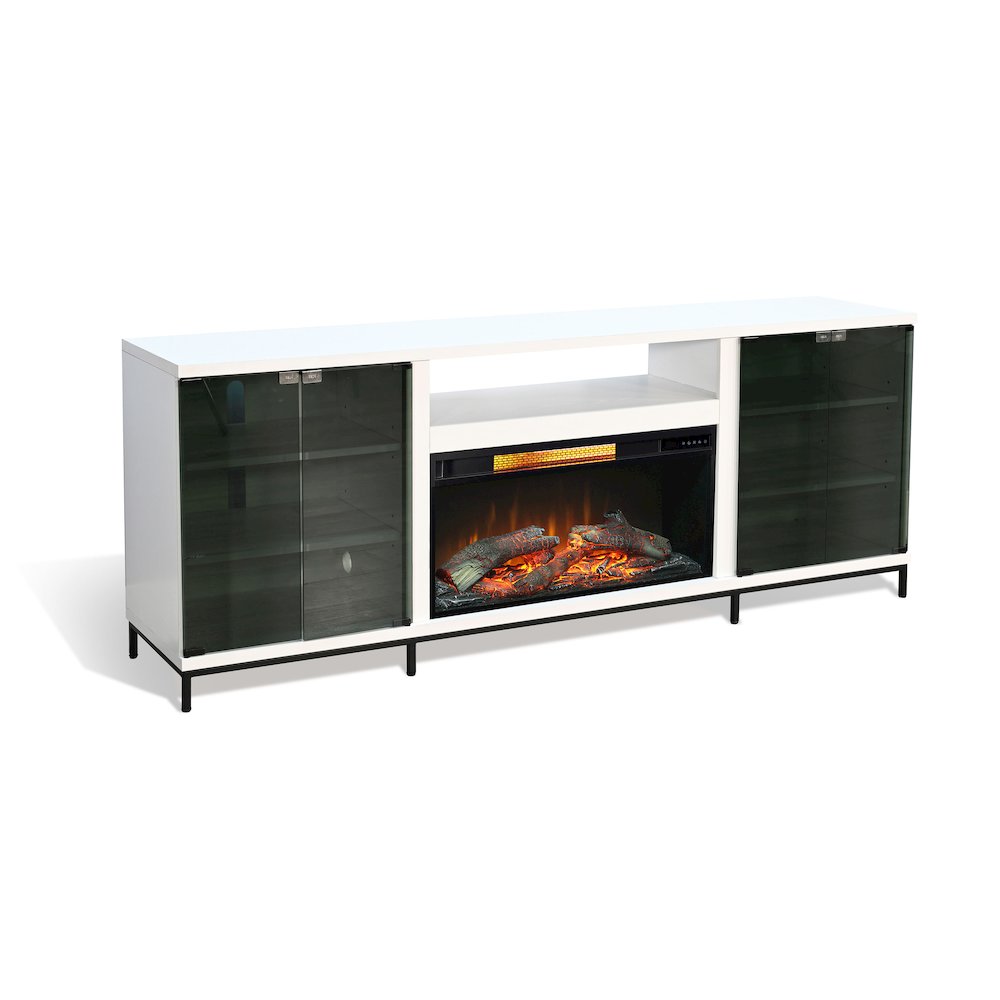 70" Media Console with Electric Fireplace, White Oak Melamine