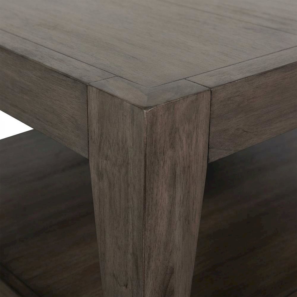Light Brown Mahogany Wood Coffee Table with Casters for Living Room