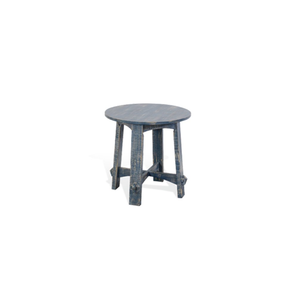 Marina Farmhouse Mahogany Wood End Table in Ocean Blue
