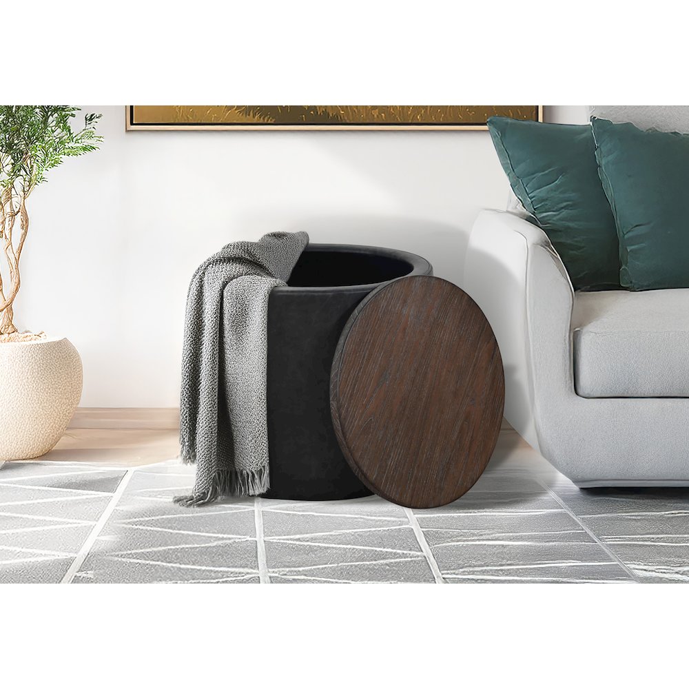 Modern Round Storage Ottoman with Wood Lid