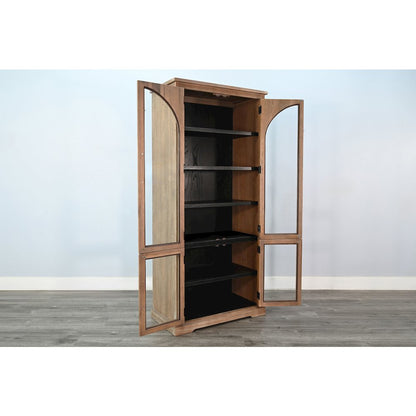 Elena Tall Wood Cabinet with Arched Glass Doors