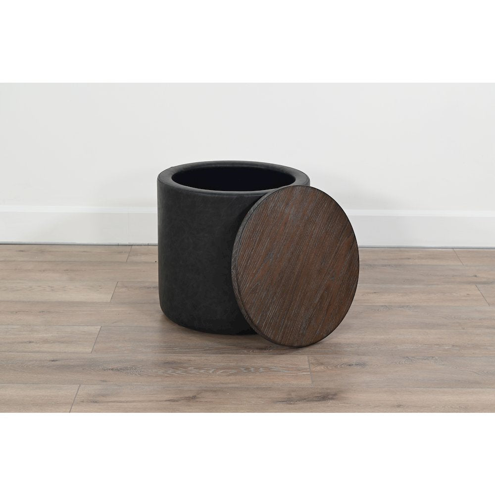 Modern Round Storage Ottoman with Wood Lid