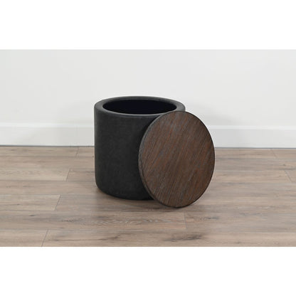 Modern Round Storage Ottoman with Wood Lid