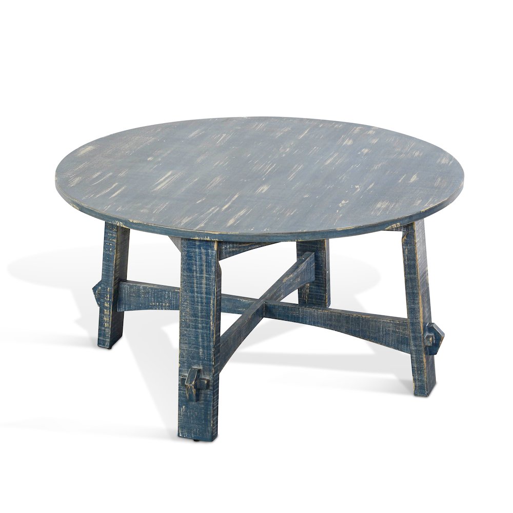Marina Farmhouse Mahogany Wood Coffee Table in Ocean Blue
