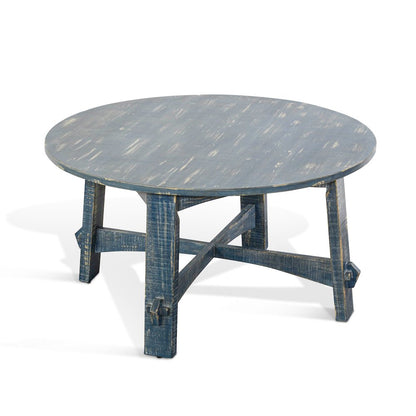 Marina Farmhouse Mahogany Wood Coffee Table in Ocean Blue