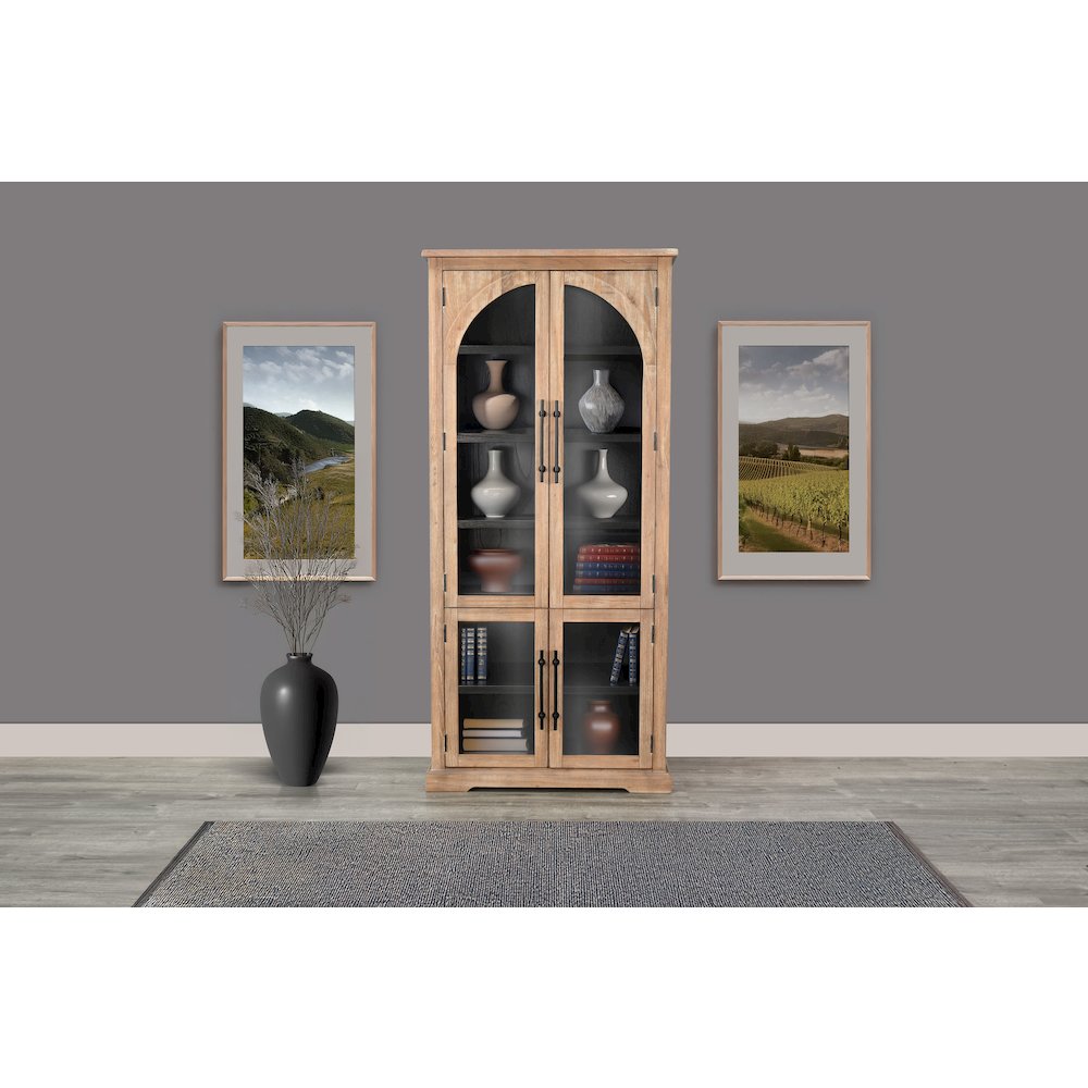 Elena Tall Wood Cabinet with Arched Glass Doors