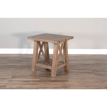 Vivian 24" Farmhouse Mahogany Wood End Table in Light Brown