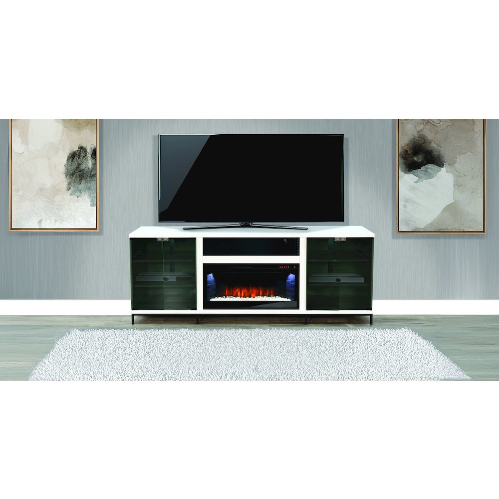 70" Media Console with Electric Fireplace, White Oak Melamine