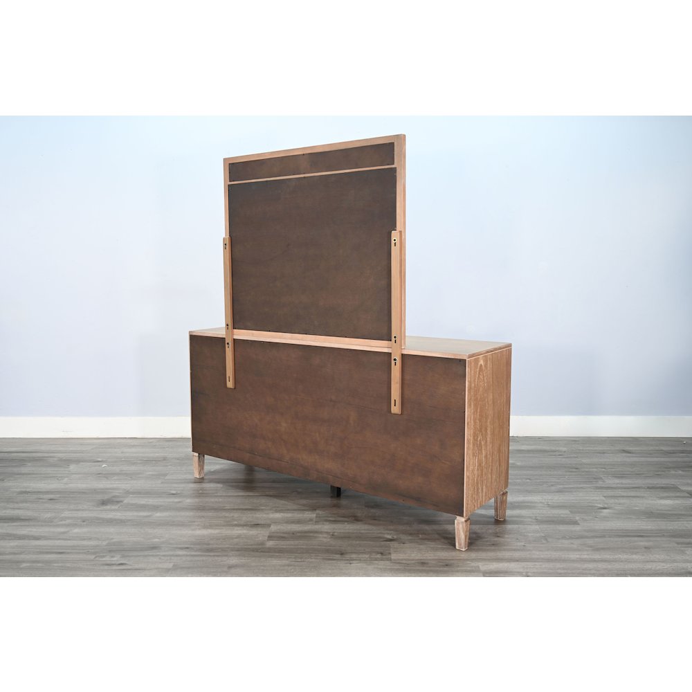 Natural Wood 6-Drawer Rattan Dresser with Mirror