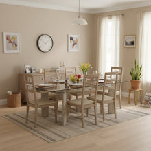 Gray Extension Dining Table, Ash Wood, Double Pedestal, Glass Top