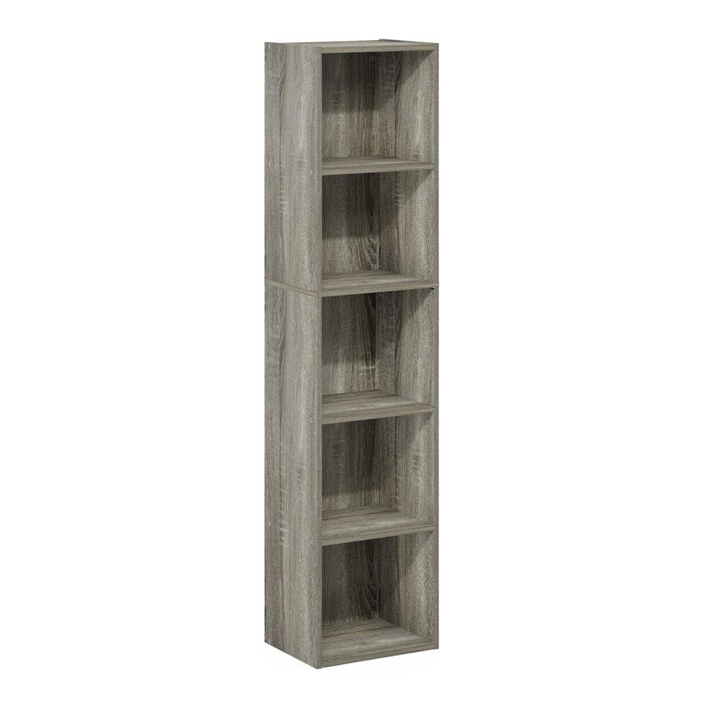 Rustic French Oak 5-Tier Open Shelf Bookcase with Durable Wood Construction